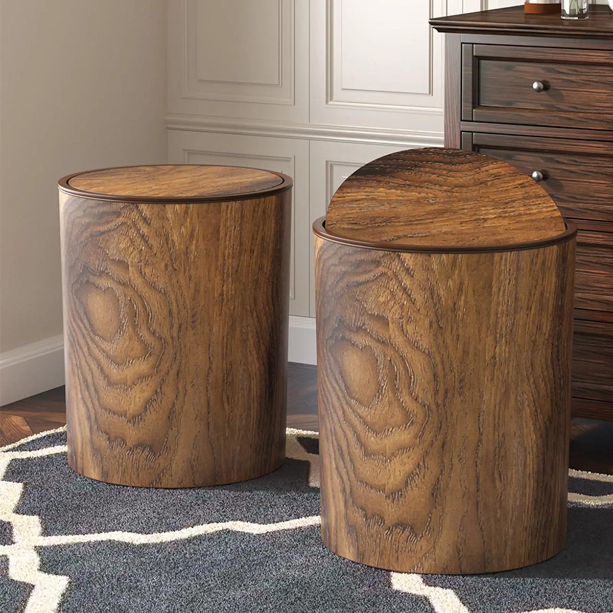 Trash Can Swing Lid Quiet Wood-Grain Finish