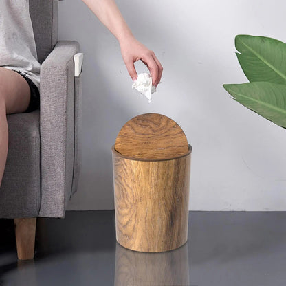 Trash Can Swing Lid Quiet Wood-Grain Finish