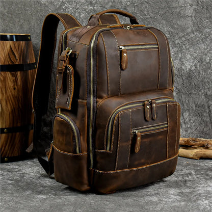 Travel Backpack Full-Grain Leather 15.6-Inch Laptop Compartment