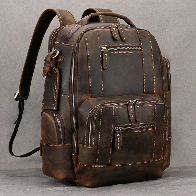 Travel Backpack Full-Grain Leather 15.6-Inch Laptop Compartment