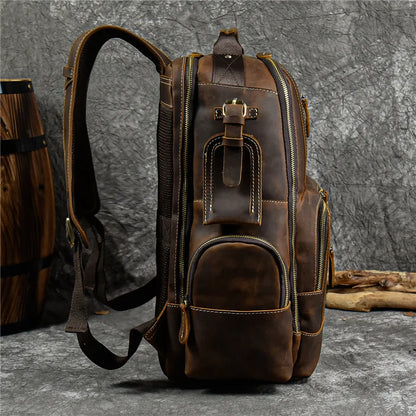 Travel Backpack Full-Grain Leather 15.6-Inch Laptop Compartment