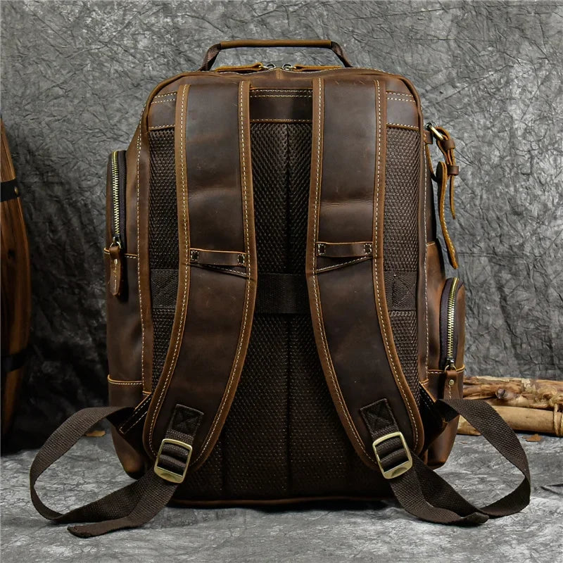 Travel Backpack Full-Grain Leather 15.6-Inch Laptop Compartment