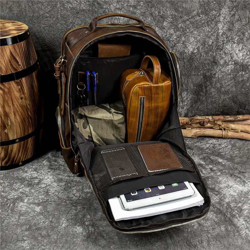 Travel Backpack Full-Grain Leather 15.6-Inch Laptop Compartment