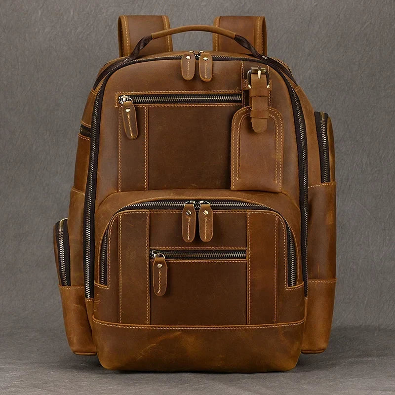 Travel Backpack Full-Grain Leather 15.6-Inch Laptop Compartment