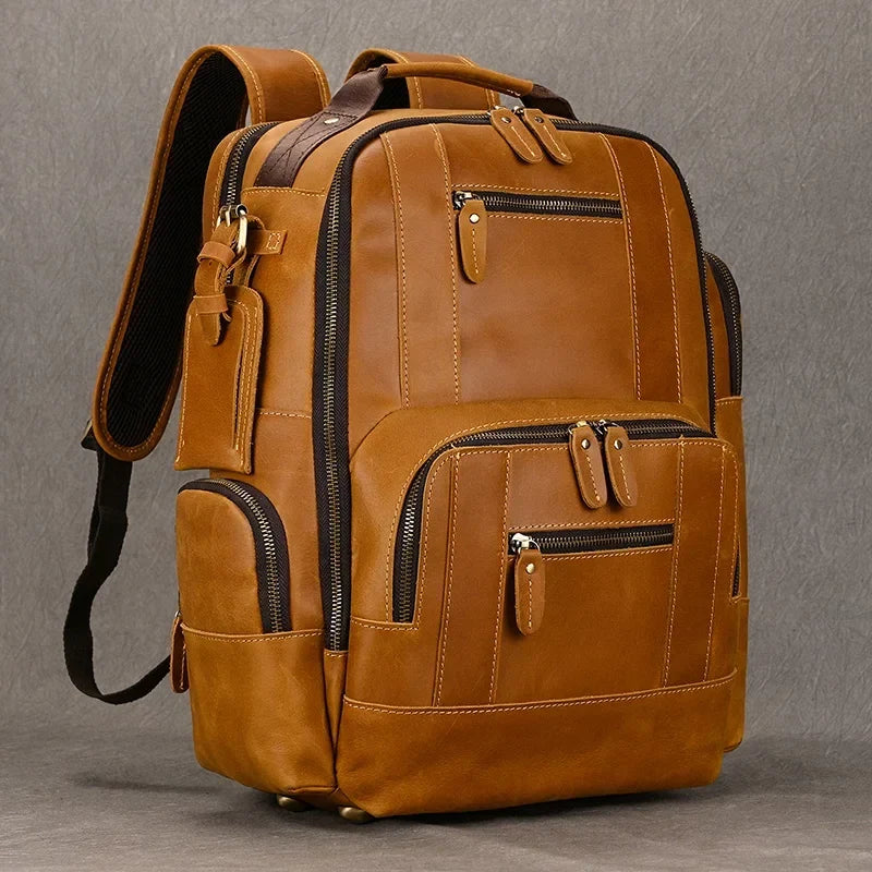 Travel Backpack Full-Grain Leather 15.6-Inch Laptop Compartment
