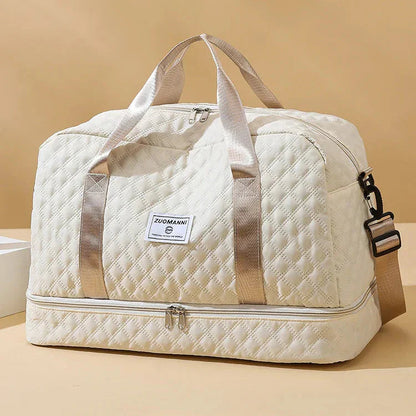 Travel Bag Diamond Quilted Shoe Compartment Water-Repellent Nylon