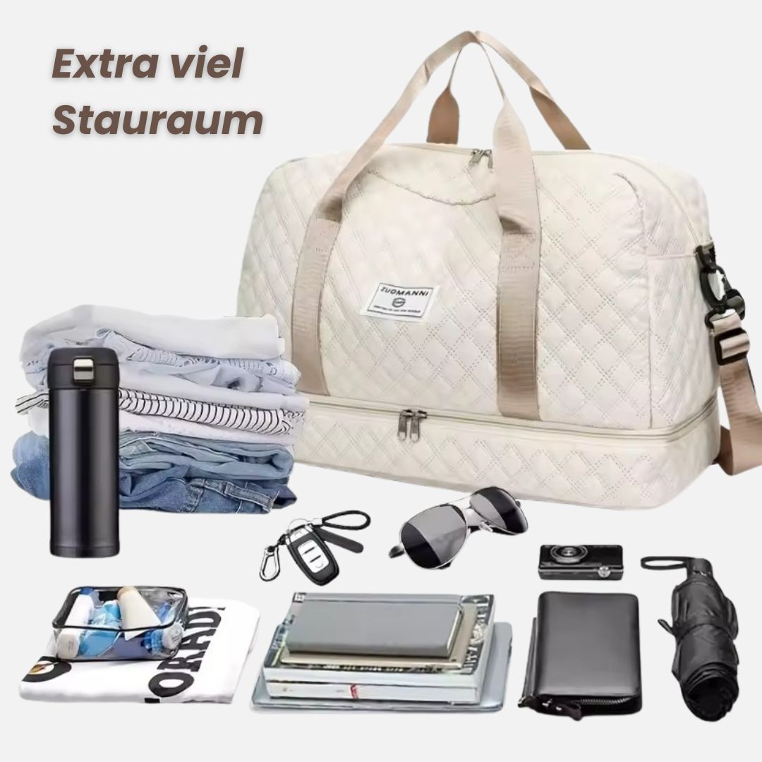 Travel Bag Diamond Quilted Shoe Compartment Water-Repellent Nylon