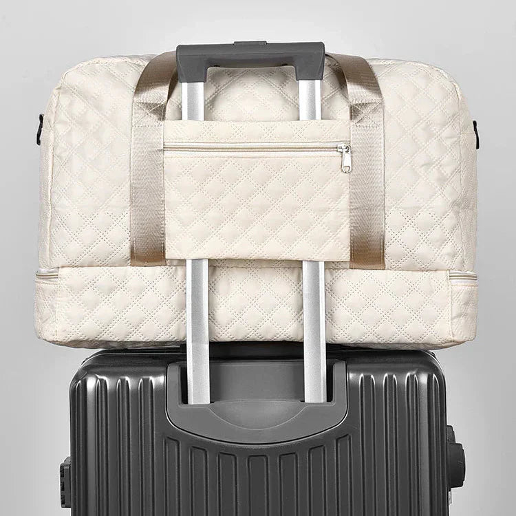 Travel Bag Diamond Quilted Shoe Compartment Water-Repellent Nylon