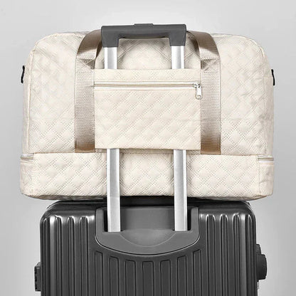 Travel Bag Diamond Quilted Shoe Compartment Water-Repellent Nylon