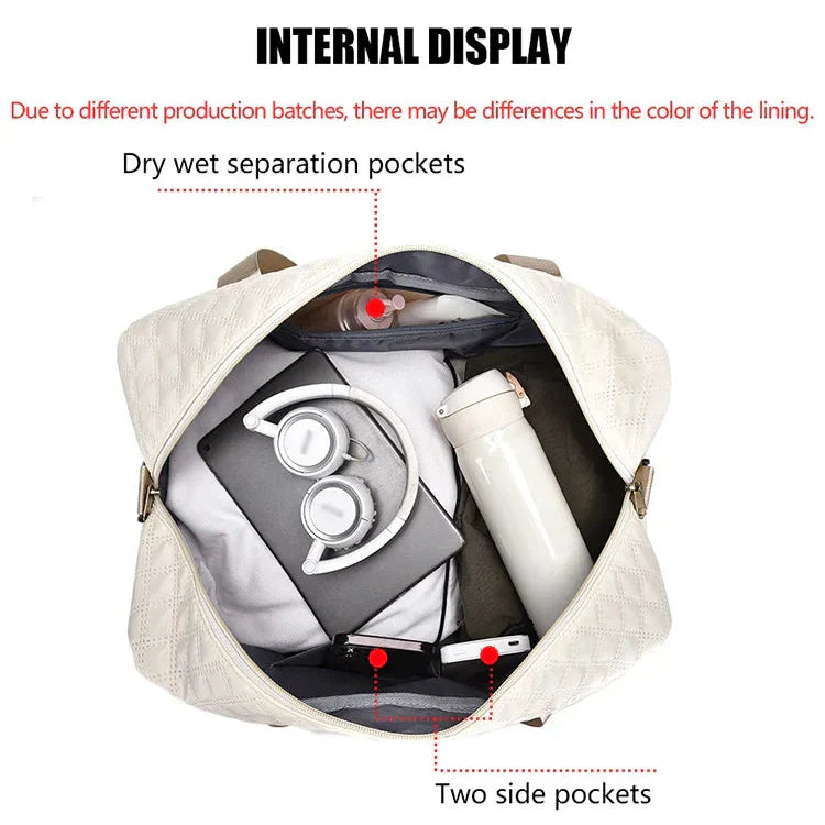 Travel Bag Diamond Quilted Shoe Compartment Water-Repellent Nylon