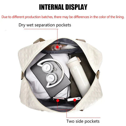 Travel Bag Diamond Quilted Shoe Compartment Water-Repellent Nylon