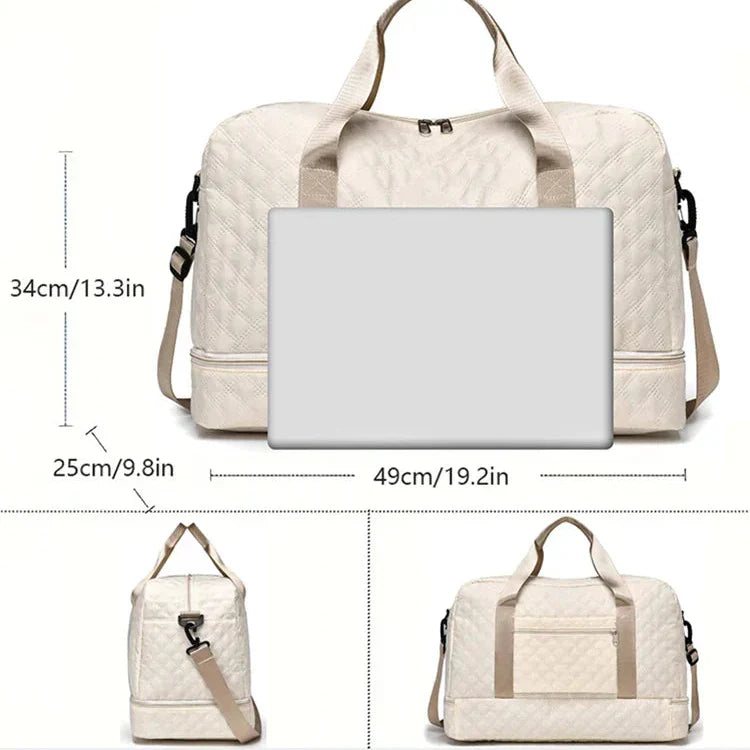 Travel Bag Diamond Quilted Shoe Compartment Water-Repellent Nylon