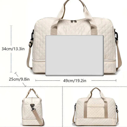 Travel Bag Diamond Quilted Shoe Compartment Water-Repellent Nylon