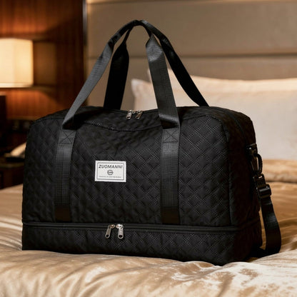 Travel Bag Diamond Quilted Shoe Compartment Water-Repellent Nylon