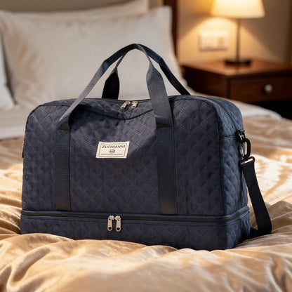 Travel Bag Diamond Quilted Shoe Compartment Water-Repellent Nylon