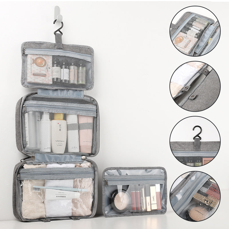 Travel Hanging Toiletry Bag Water-Repellent Oxford Fabric Four Compartments