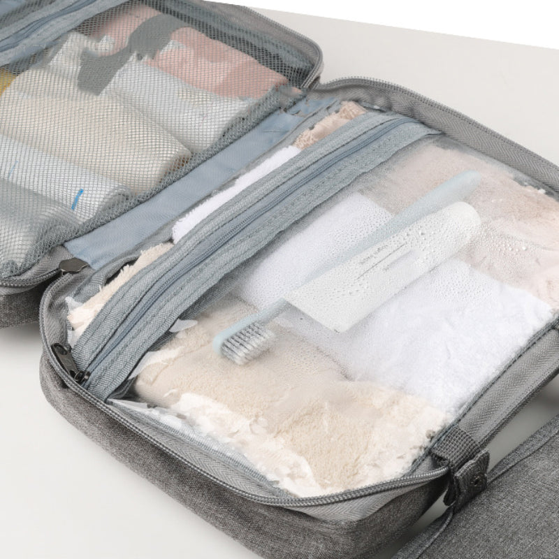 Travel Hanging Toiletry Bag Water-Repellent Oxford Fabric Four Compartments