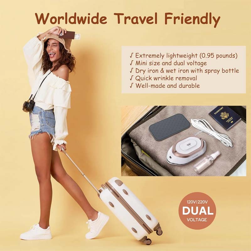 Travel Iron Dual Voltage Fast Heat Ceramic Soleplate