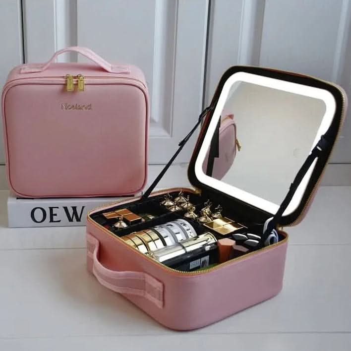 Travel Makeup Bag Dimmable LED Mirror USB Rechargeable