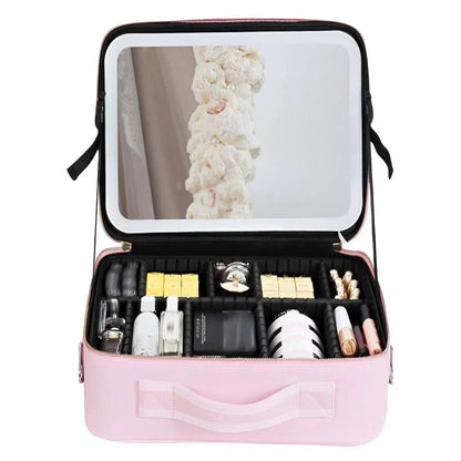 Travel Makeup Bag Dimmable LED Mirror USB Rechargeable
