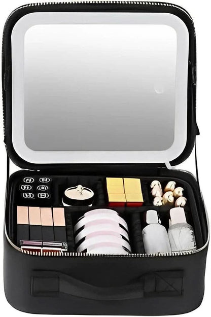 Travel Makeup Bag Dimmable LED Mirror USB Rechargeable