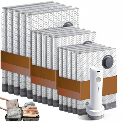 Travel Vacuum Storage Bag Set Rechargeable Pump 15 Bags