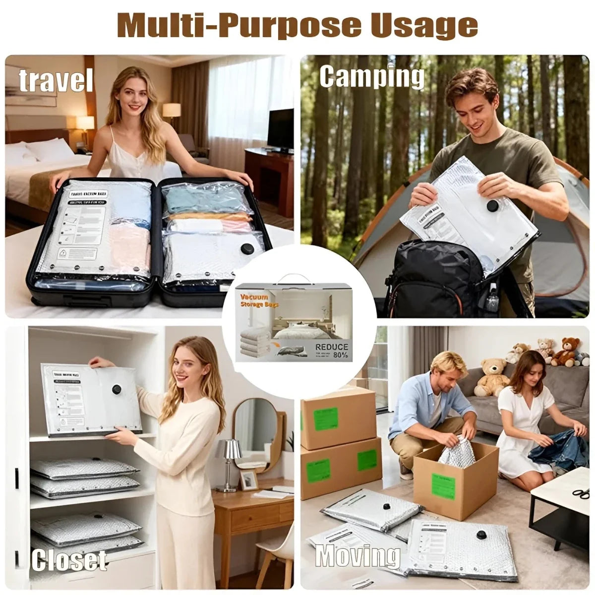 Travel Vacuum Storage Bag Set Rechargeable Pump 15 Bags