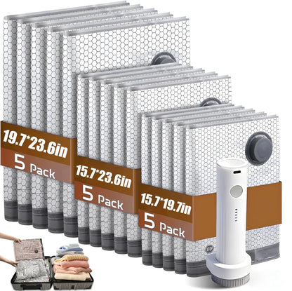 Travel Vacuum Storage Bag Set Rechargeable Pump 15 Bags