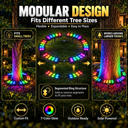 Tree Ring Light Solar-Powered RGB Color-Changing Modular 360-Degree