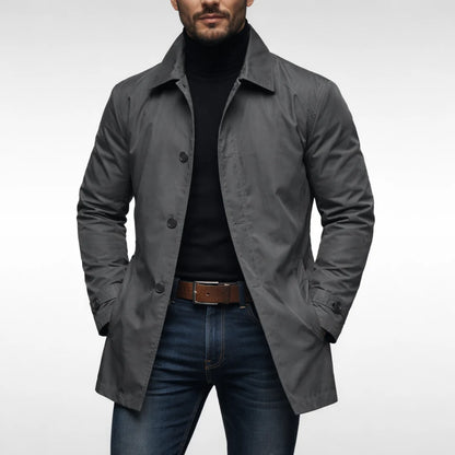 Trench Jacket Lightweight Button Front Mid-Thigh Length