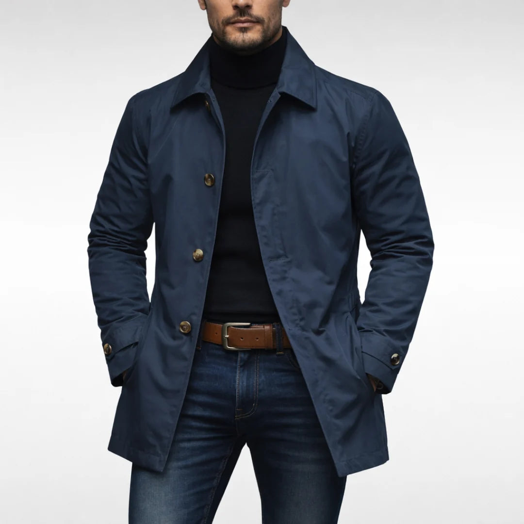 Trench Jacket Lightweight Button Front Mid-Thigh Length