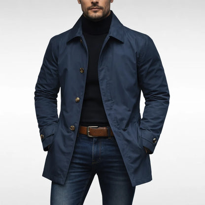 Trench Jacket Lightweight Button Front Mid-Thigh Length