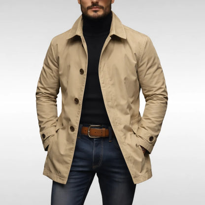 Trench Jacket Lightweight Button Front Mid-Thigh Length