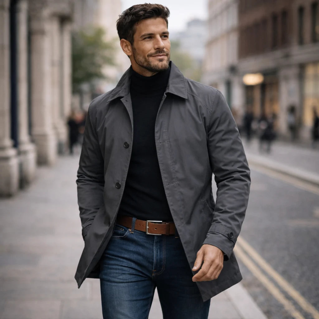 Trench Jacket Lightweight Button Front Mid-Thigh Length