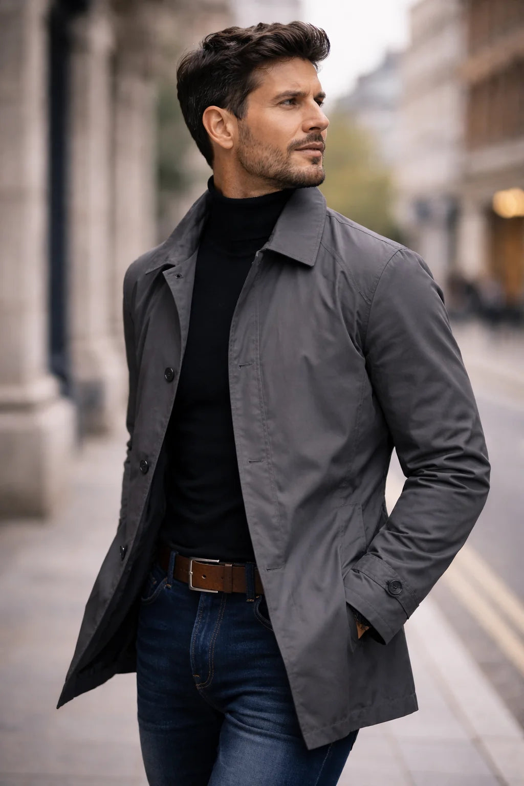 Trench Jacket Lightweight Button Front Mid-Thigh Length