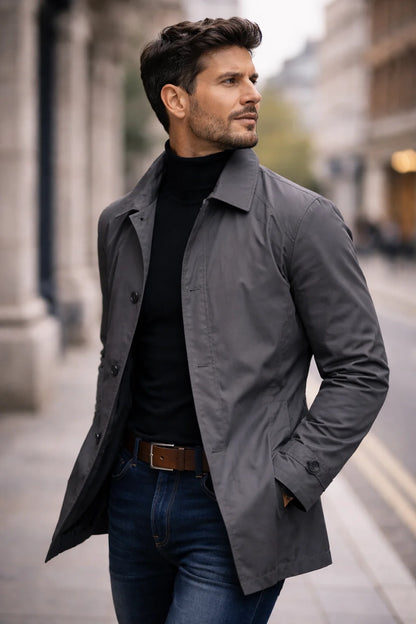 Trench Jacket Lightweight Button Front Mid-Thigh Length