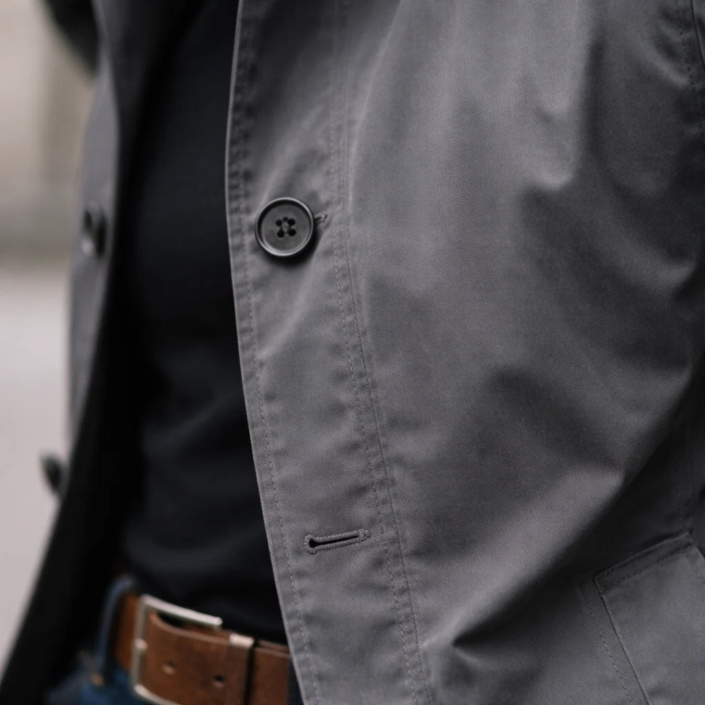 Trench Jacket Lightweight Button Front Mid-Thigh Length