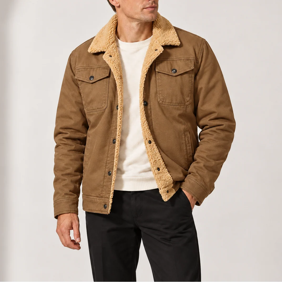 Trucker Jacket Sherpa Lined Fleece Collar Chest Pockets