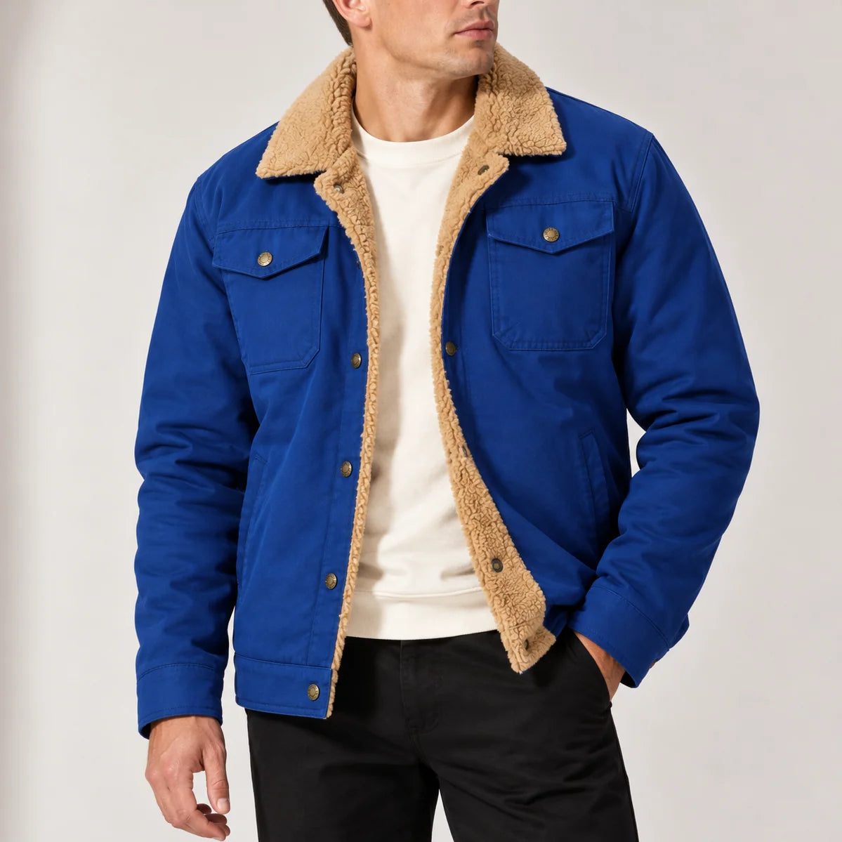 Trucker Jacket Sherpa Lined Fleece Collar Chest Pockets