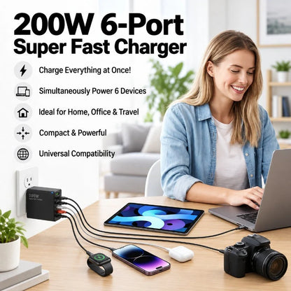 USB Charger 200W Six-Port Fast Charging
