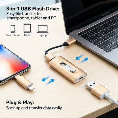 USB Flash Drive USB 3.0 Type-C OTG Adapter Foldable Metal Casing