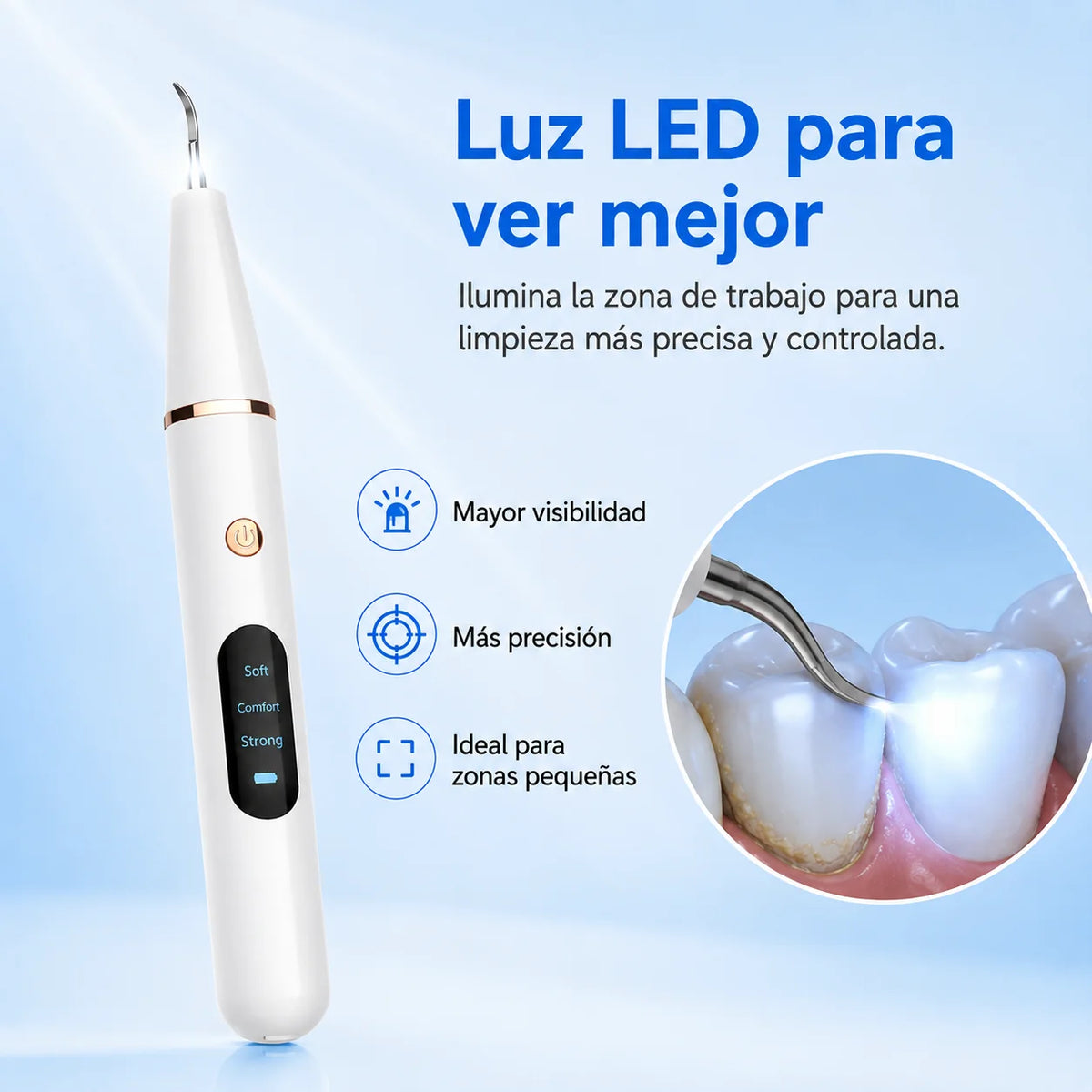 Ultrasonic Tartar Remover LED Light 3 Cleaning Modes