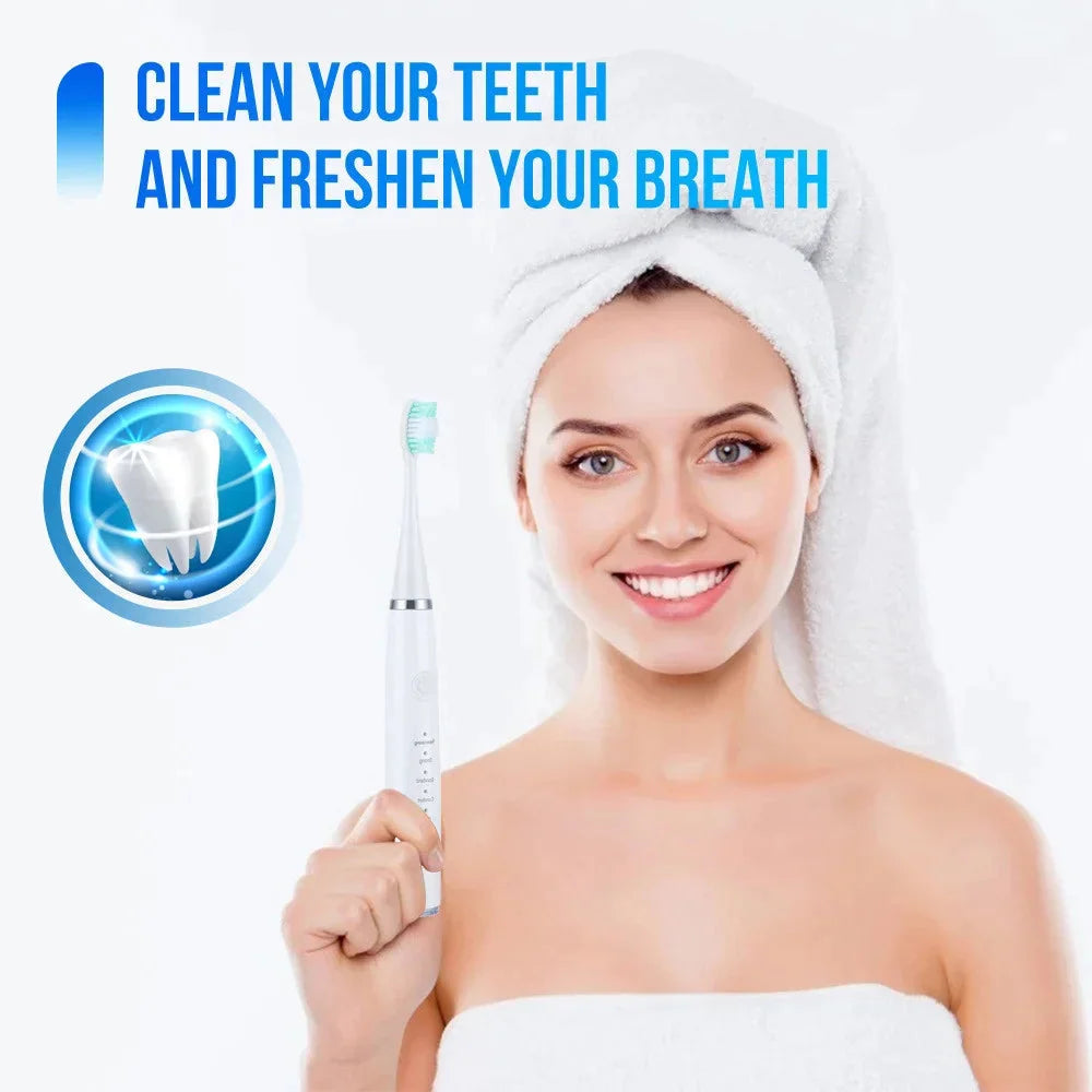 Ultrasonic Tooth Cleaner Adjustable 5-Level Power 3 Interchangeable Heads