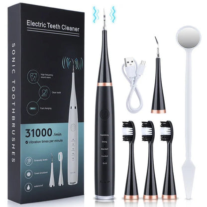 Ultrasonic Tooth Cleaner Adjustable 5-Level Power 3 Interchangeable Heads
