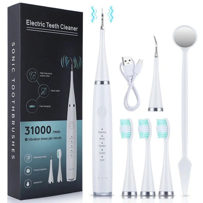 Ultrasonic Tooth Cleaner Adjustable 5-Level Power 3 Interchangeable Heads