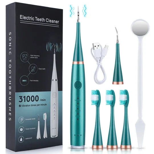 Ultrasonic Tooth Cleaner Adjustable 5-Level Power 3 Interchangeable Heads