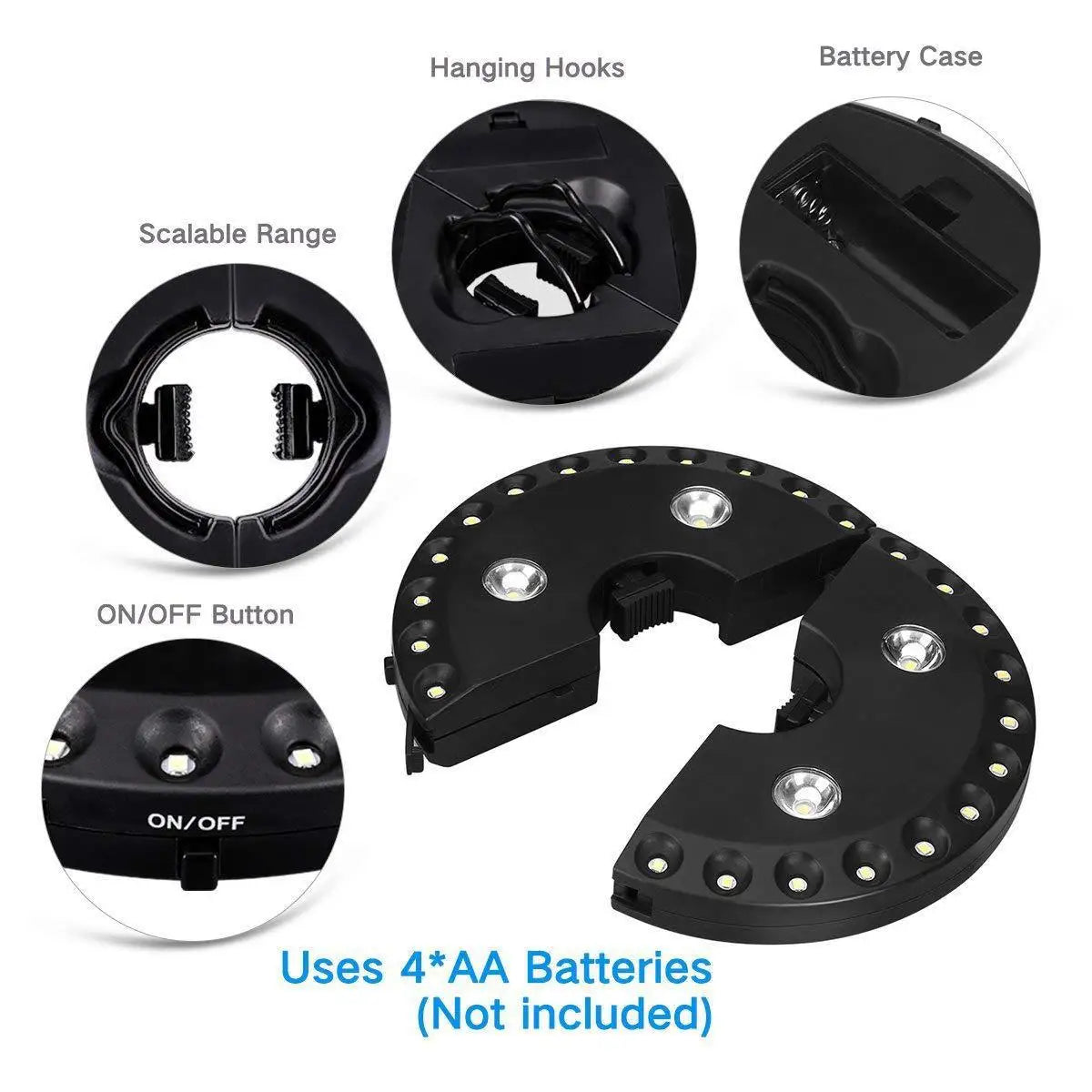 Umbrella Light Clip-On 3-Level LED 100 Lumens