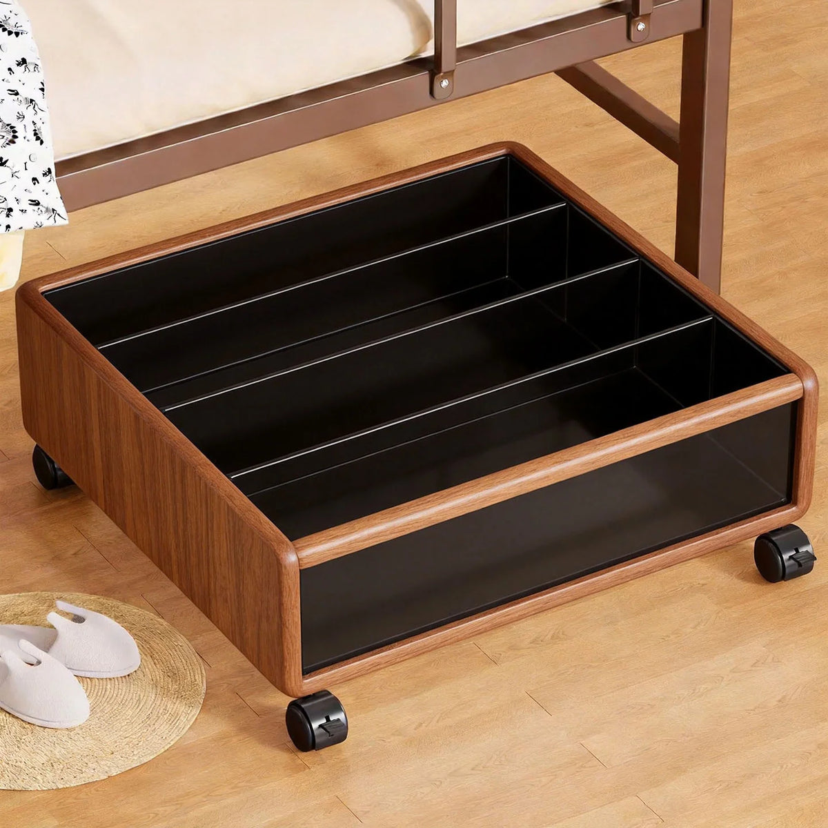 Under-Bed Shoe Organizer Ventilated Metal Mesh Divided Slots