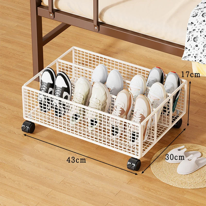 Under-Bed Shoe Organizer Ventilated Metal Mesh Divided Slots