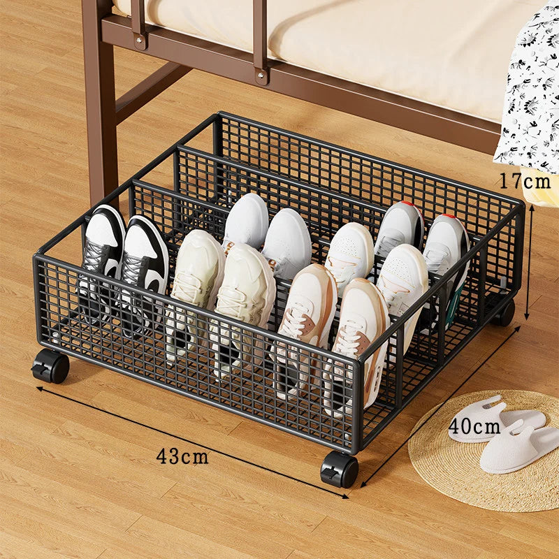Under-Bed Shoe Organizer Ventilated Metal Mesh Divided Slots